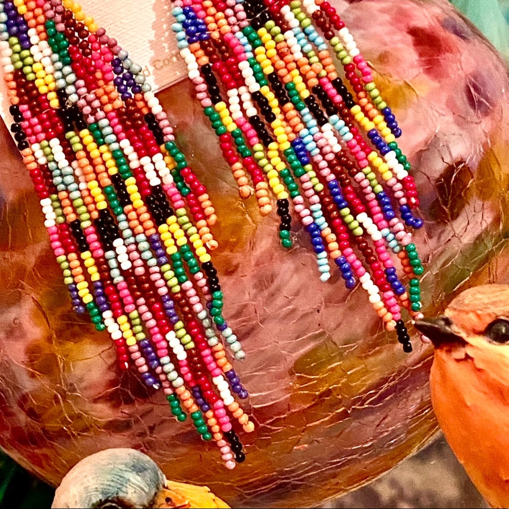 NWT Neiman Marcus/Panacea Rainbow Fringe Chandeliers - Picture 6 of 13